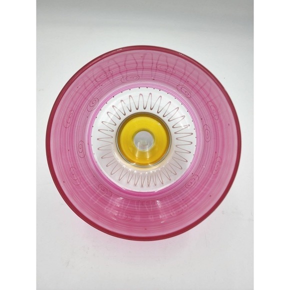 Cheese Dome Frosted Hand Painted Pink White Glass by Golden Hill Studio - Picture 6 of 10